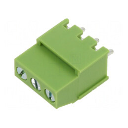 Regletă de conexiuni pentru PCB în unghi de 90° cu 3 piste de 5mm, culoare verde | Electronic-mag.ro | Componente Electronice