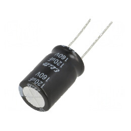 Condensator electrolitic THT 120uF 160VDC Ø16x25mm ±20% pentru circuite electrice | Electronic-mag.ro | Componente Electronice