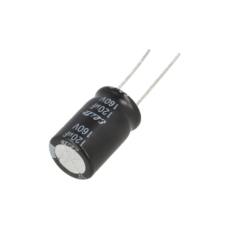Condensator electrolitic THT 120uF 160VDC Ø16x25mm ±20% pentru circuite electrice | Electronic-mag.ro | Componente Electronice Condensator electrolitic THT 120uF 160VDC Ø16x25mm ±20% pentru circuite electrice | Electronic-mag.ro | Componente Electronice