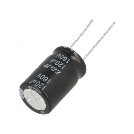 Condensator electrolitic THT 120uF 160VDC Ø16x25mm ±20% pentru circuite electrice | Electronic-mag.ro | Componente Electronice