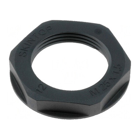Piuliță M25 din poliamidă UL94V-2, 34mm, neagră, rezistentă la temperaturi de -20 până la 100°C, cu pas de 1,5 | Electronic-mag.ro | Componente Electronice