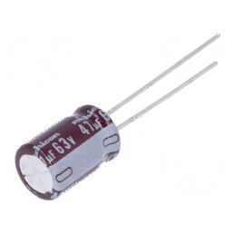 Condensator electrolitic low ESR THT 47uF 63VDC Ø8x11,5mm pentru circuite electronice | Electronic-mag.ro | Componente Electronice