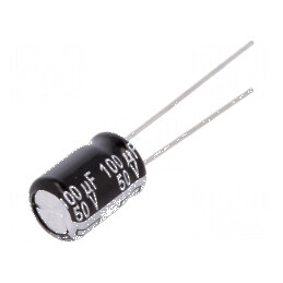Condensator electrolitic THT 100uF 50VDC Ø8x11,5mm ±20% pentru circuite electrice | Electronic-mag.ro | Componente Electronice