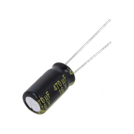 Condensator electrolitic low ESR THT 470uF 16VDC Ø8x15mm - componentă electronică de calitate | Electronic-mag.ro | Componente Electronice