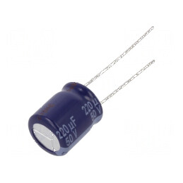 Condensator electrolitic THT 220uF 50VDC Ø10x12,5mm ±20% pentru circuite electronice | Electronic-mag.ro | Componente Electronice