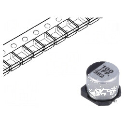 Condensator electrolitic low ESR SMD 100uF 6.3VDC Ø6.3x5.8mm - Componentă electronică de calitate superioară | Electronic-mag.ro | Componente Electronice