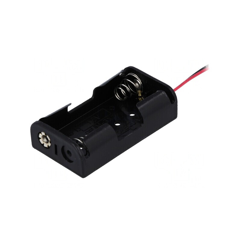Suport pentru baterii AA/R6 cu 2 cabluri negre de 150mm | Electronic-mag.ro | Componente Electronice