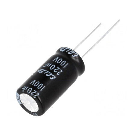 Condensator electrolitic THT 220uF 100VDC Ø12,5x25mm ±20% pentru circuite electrice | Electronic-mag.ro | Componente Electronice