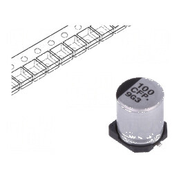 Condensator electrolitic low ESR SMD 100uF 16VDC 6,3x7,7mm - Componentă electronică pentru circuite | Electronic-mag.ro | Componente Electronice