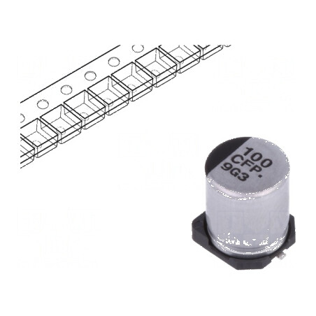 Condensator electrolitic low ESR SMD 100uF 16VDC 6,3x7,7mm - Componentă electronică pentru circuite | Electronic-mag.ro | Componente Electronice