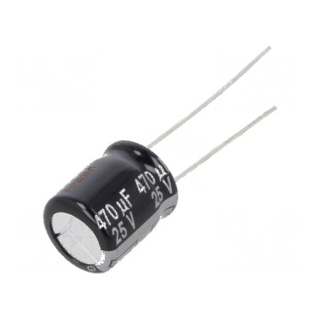Condensator electrolitic THT 470uF 25VDC Ø10x12,5mm ±20% pentru circuite electrice | Electronic-mag.ro | Componente Electronice