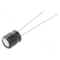 Condensator electrolitic THT 47uF 10VDC Ø6,3x7mm ±20% 1000h - componentă electronică de calitate | Electronic-mag.ro | Componente Electronice