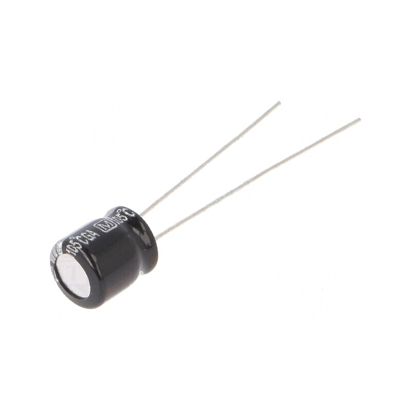 Condensator electrolitic THT 47uF 10VDC Ø6,3x7mm ±20% 1000h - componentă electronică de calitate | Electronic-mag.ro | Componente Electronice