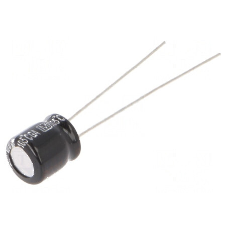Condensator electrolitic THT 47uF 10VDC Ø6,3x7mm ±20% 1000h - componentă electronică de calitate | Electronic-mag.ro | Componente Electronice