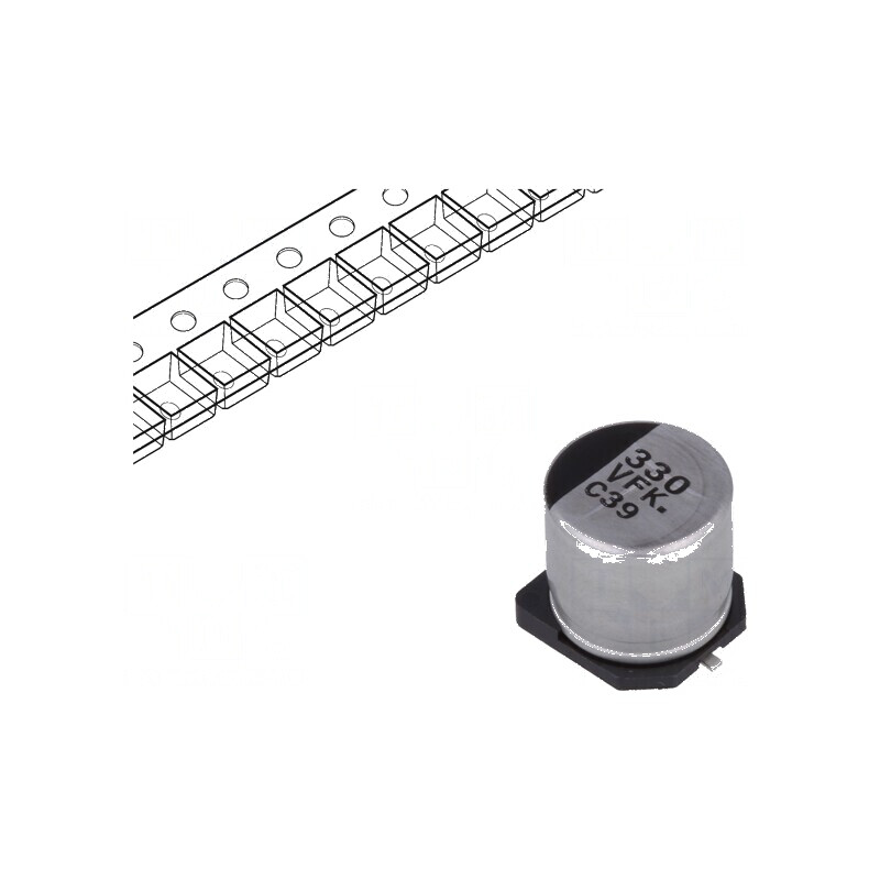 Condensator electrolitic low ESR SMD 330uF 35VDC Ø10x10,2mm pentru aplicații electronice | Electronic-mag.ro | Componente Electronice