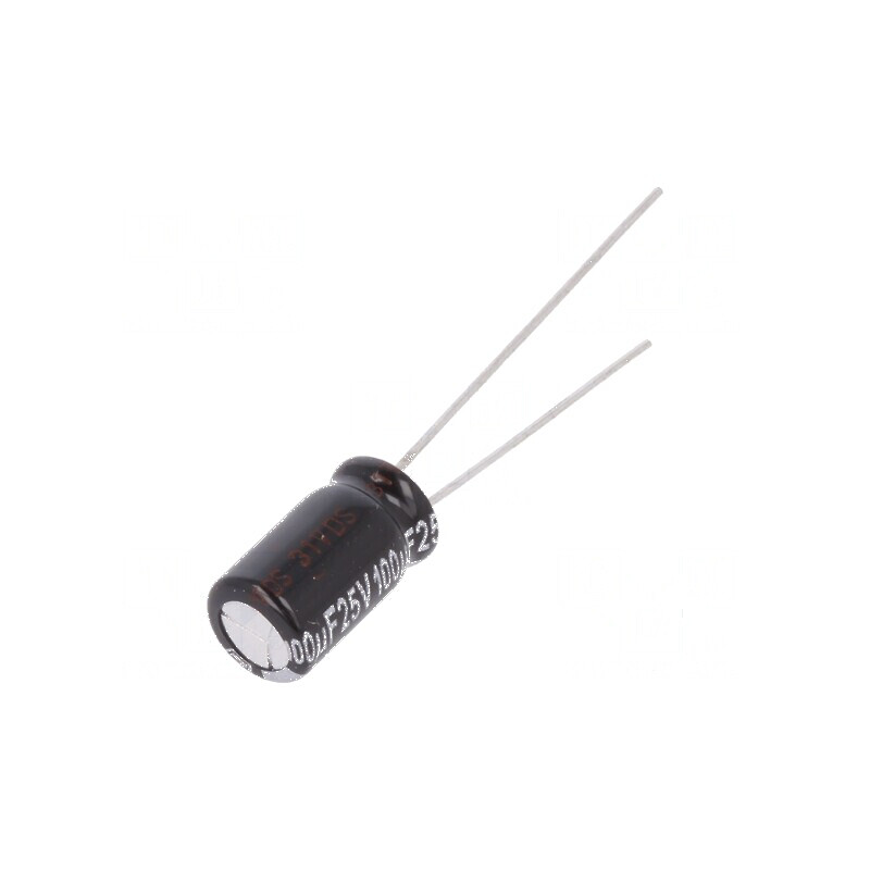 Condensator electrolitic THT 100uF 25VDC Ø6,3x11mm ±20% pentru circuite electronice | Electronic-mag.ro | Componente Electronice