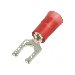 Vârf furcă izolată roşie Ø 3,5mm pentru cablu 0,5÷1mm2 crimpat | Electronic-mag.ro | Componente Electronice