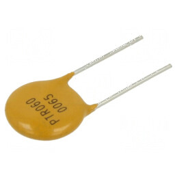 Siguranţă polimerică PTC 650mA Imax 40A THT PTR060V - pungă de protecţie electrică | Electronic-mag.ro | Componente Electronice
