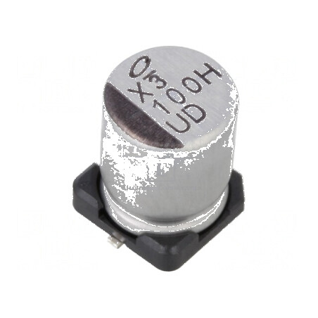 Condensator electrolitic SMD 100uF 50VDC Ø8x10mm ±20% 5000h pentru circuite electronice | Electronic-mag.ro | Componente Electronice