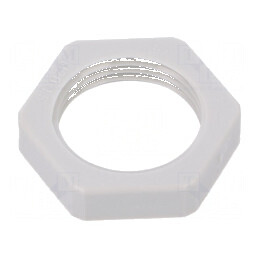 Piuliță M20 din poliamidă, grosime 6mm, cheie 26mm, gri deschis, pas 1,5 | Electronic-mag.ro | Componente Electronice