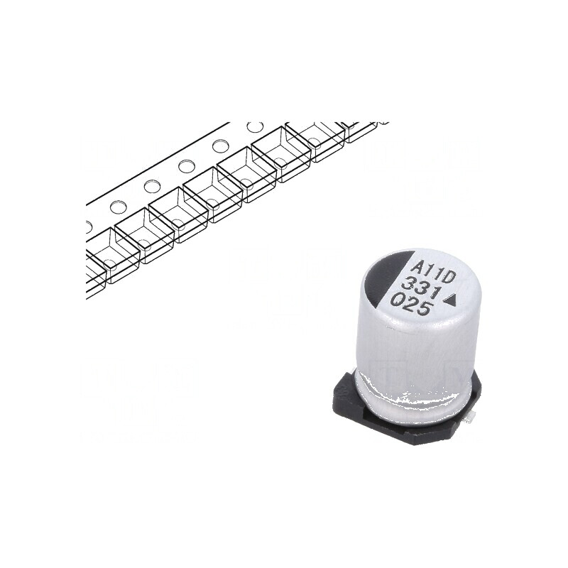Condensator electrolitic SMD 330uF 25V 8x10,5mm 5000h | Electronic-mag.ro | Componente Electronice Condensator electrolitic SMD 330uF 25V 8x10,5mm 5000h | Electronic-mag.ro | Componente Electronice