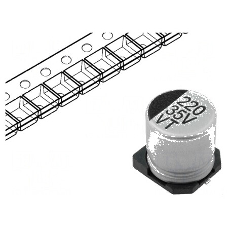 Condensator electrolitic SMD 220uF 35V Ø10x10,5mm ±20% | Electronic-mag.ro | Componente Electronice