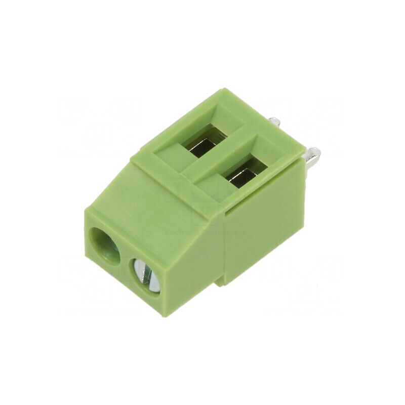 Regletă de conexiuni pentru PCB 90° 5mm 2 piste verde | Electronic-mag.ro | Componente Electronice