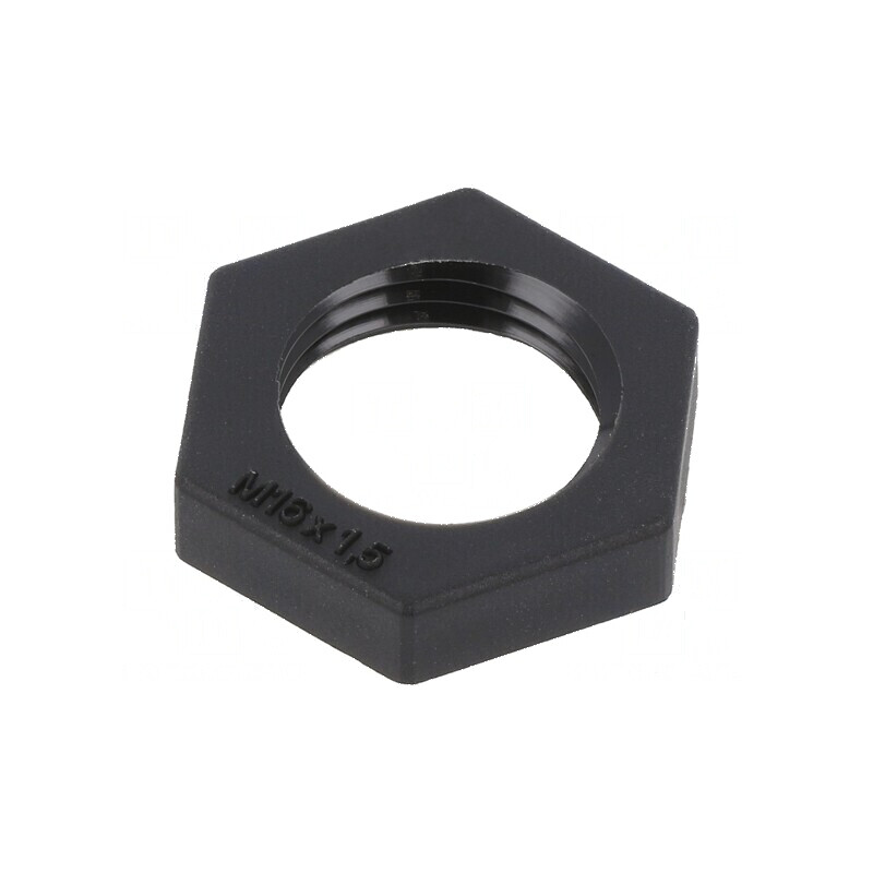Piuliță M16 poliamidă neagră 22mm filet metric pas 1,5 | Electronic-mag.ro | Componente Electronice