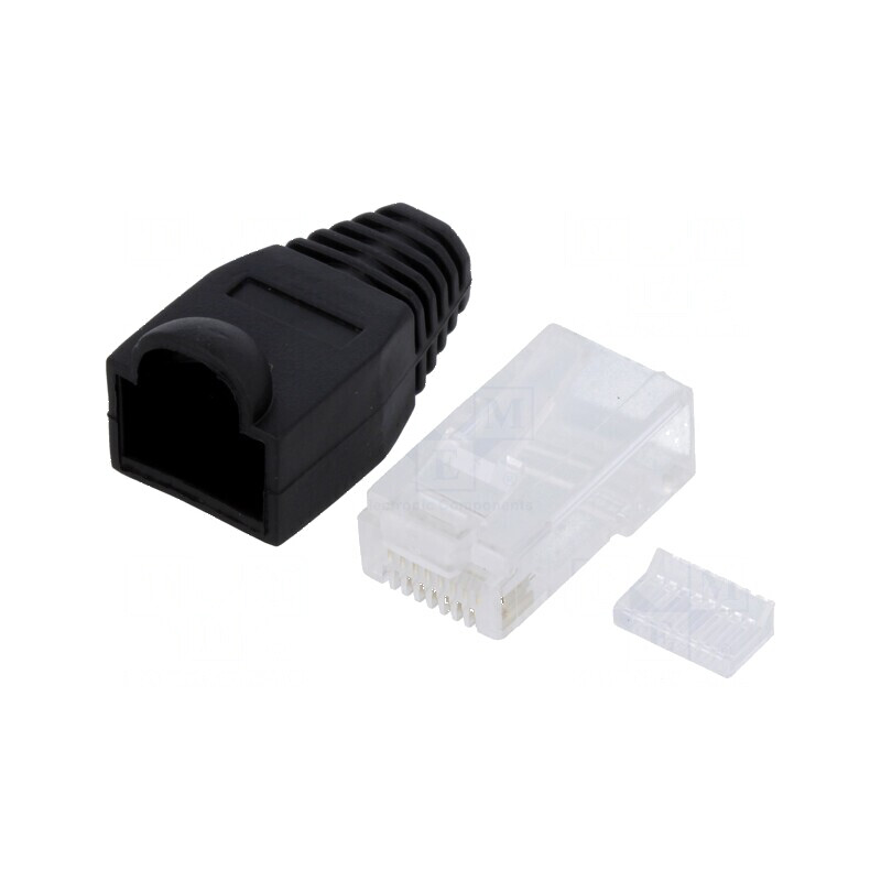 Conector RJ45 Cat 6 neecarat cu manșon negru - mufă PIN 8 | Electronic-mag.ro | Componente Electronice
