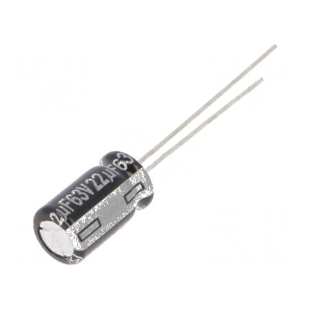 Condensator electrolitic THT 22uF 63V 6.3x11.2mm ±20% | Electronic-mag.ro | Componente Electronice