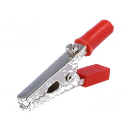Bornă crocodil roşie 60VDC max. 15mm prindere | Electronic-mag.ro | Componente Electronice