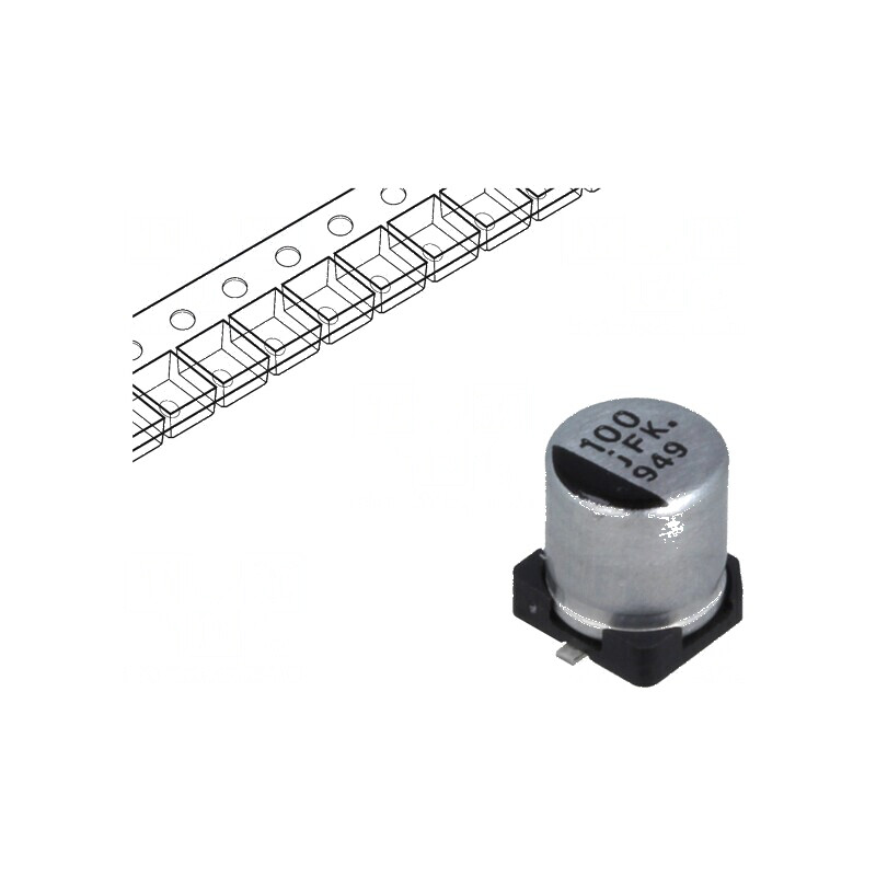 Condensator electrolitic low ESR SMD 100uF 6.3VDC Ø5x5.8mm | Electronic-mag.ro | Componente Electronice Condensator electrolitic low ESR SMD 100uF 6.3VDC Ø5x5.8mm | Electronic-mag.ro | Componente Electronice