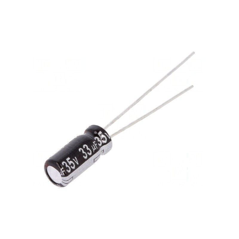 Condensator electrolitic THT 33uF 35VDC Ø5x11mm 2mm Raster | Electronic-mag.ro | Componente Electronice Condensator electrolitic THT 33uF 35VDC Ø5x11mm 2mm Raster | Electronic-mag.ro | Componente Electronice