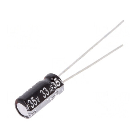 Condensator electrolitic THT 33uF 35VDC Ø5x11mm 2mm Raster | Electronic-mag.ro | Componente Electronice