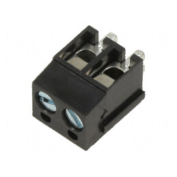 Regletă de conexiuni pentru PCB unghi 90° 5mm 2 piste neagră | Electronic-mag.ro | Componente Electronice
