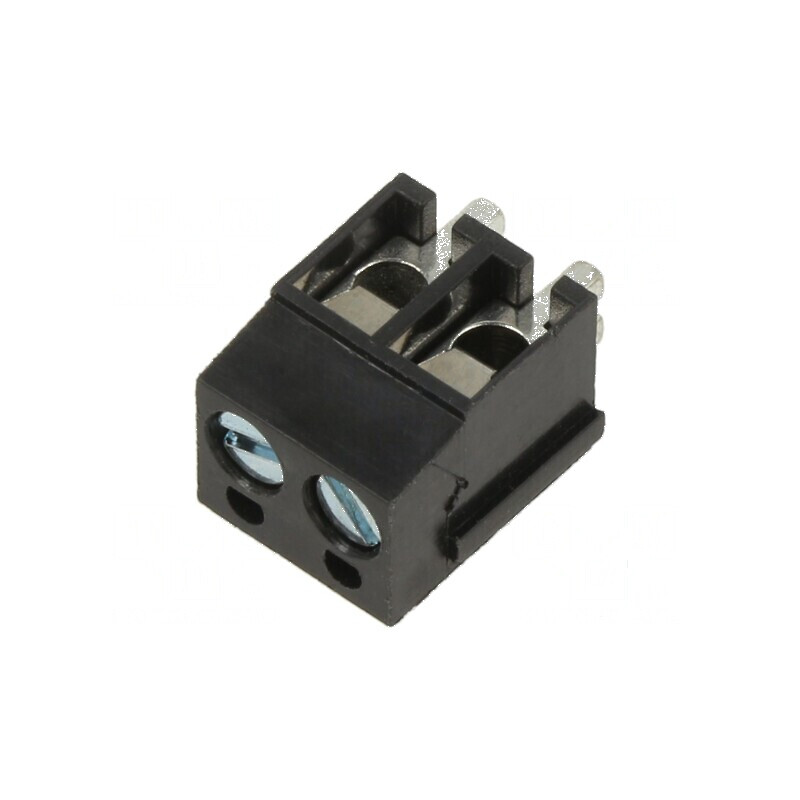 Regletă de conexiuni pentru PCB unghi 90° 5mm 2 piste neagră | Electronic-mag.ro | Componente Electronice