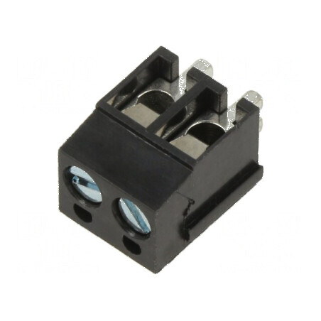 Regletă de conexiuni pentru PCB unghi 90° 5mm 2 piste neagră | Electronic-mag.ro | Componente Electronice