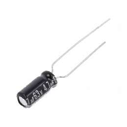 Condensator electrolitic THT 4,7uF 63VDC Ø5x11mm 5mm Raster | Electronic-mag.ro | Componente Electronice