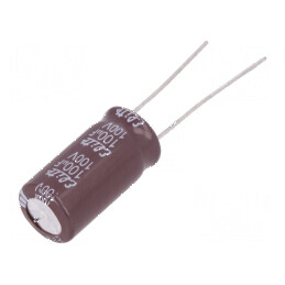Condensator electrolitic low ESR 100uF 100VDC THT Ø10x20mm | Electronic-mag.ro | Componente Electronice