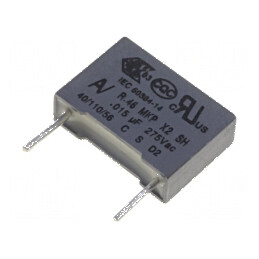 Condensator polipropilenă X2 15nF 13x4x9mm THT ±10% | Electronic-mag.ro | Componente Electronice