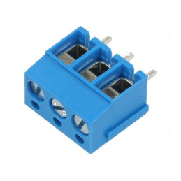 Regletă de conexiuni pentru PCB 90° cu 3 borne și 5mm piste | Electronic-mag.ro | Componente Electronice