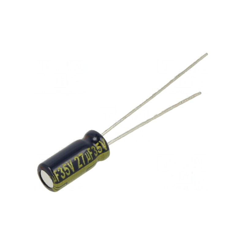 Condensator electrolitic low ESR THT 27uF 35VDC Ø5x11mm ±20% | Electronic-mag.ro | Componente Electronice Condensator electrolitic low ESR THT 27uF 35VDC Ø5x11mm ±20% | Electronic-mag.ro | Componente Electronice