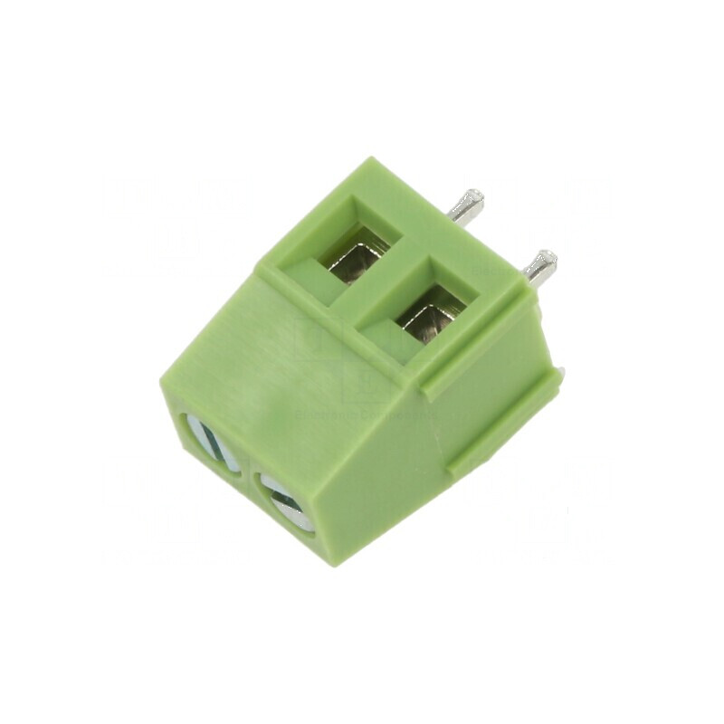 Regletă de conexiuni PCB 90° 5mm 2 piste verde | Electronic-mag.ro | Componente Electronice