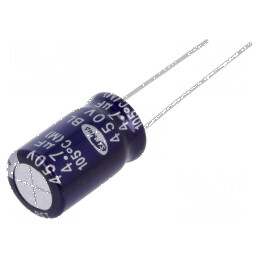 Condensator electrolitic low ESR 4,7uF 450VDC THT Ø10x16mm | Electronic-mag.ro | Componente Electronice