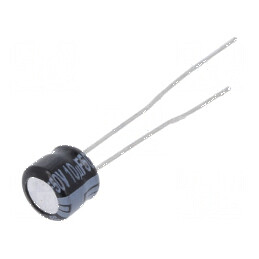 Condensator electrolitic THT 10uF 50VDC Ø6,3x5mm ±20% 1000h | Electronic-mag.ro | Componente Electronice
