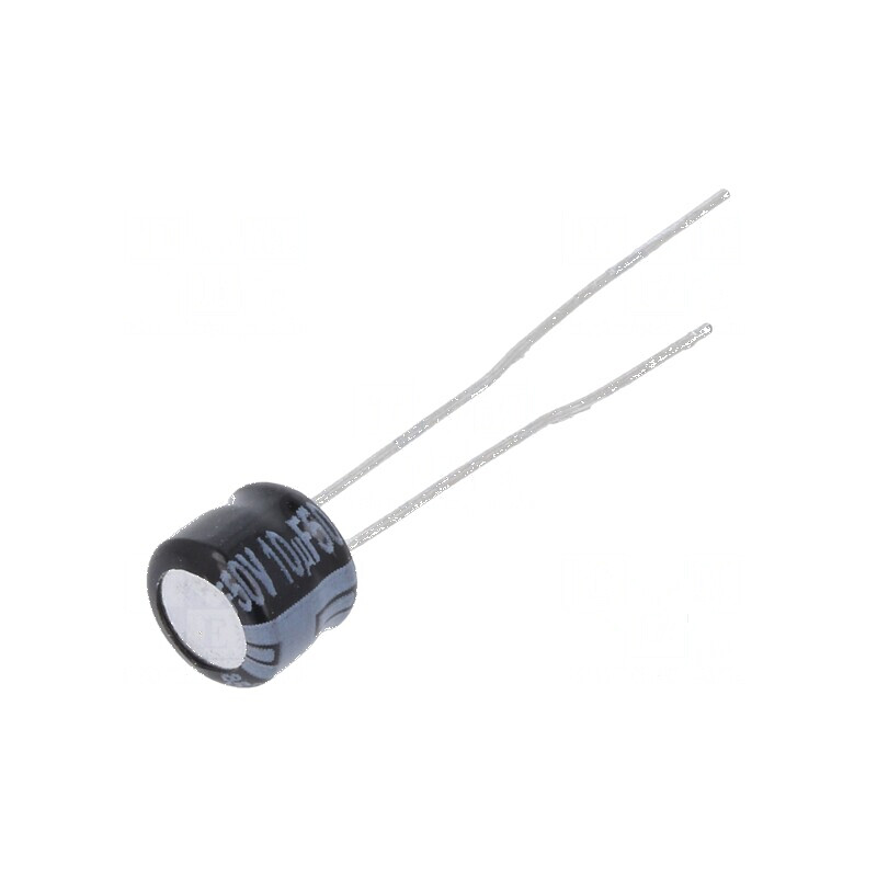 Condensator electrolitic THT 10uF 50VDC Ø6,3x5mm ±20% 1000h | Electronic-mag.ro | Componente Electronice