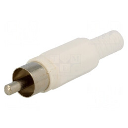 Conector RCA mufă tată cu manşon drept lipire alb  | Electronic-mag.ro | Componente Electronice