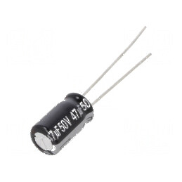 Condensator electrolitic THT 47uF 50VDC Ø6,3x11,2mm ±20% | Electronic-mag.ro | Componente Electronice