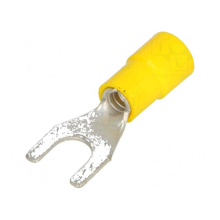 Vârf furcă M6 6,3mm cupru crimpat pentru cablu 4-6mm2 izolată | Electronic-mag.ro | Componente Electronice