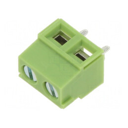 Regletă de conexiuni pentru PCB 90° 5mm 2 piste verde | Electronic-mag.ro | Componente Electronice